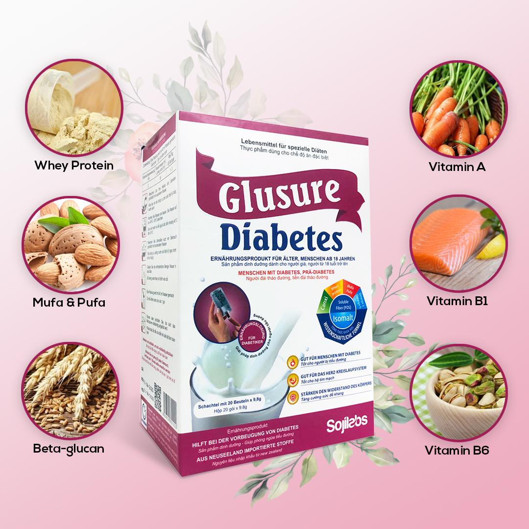Sữa dành cho người bị tiểu đường Glusure Diabetes giúp người bệnh có khẩu phần ăn cân bằng.